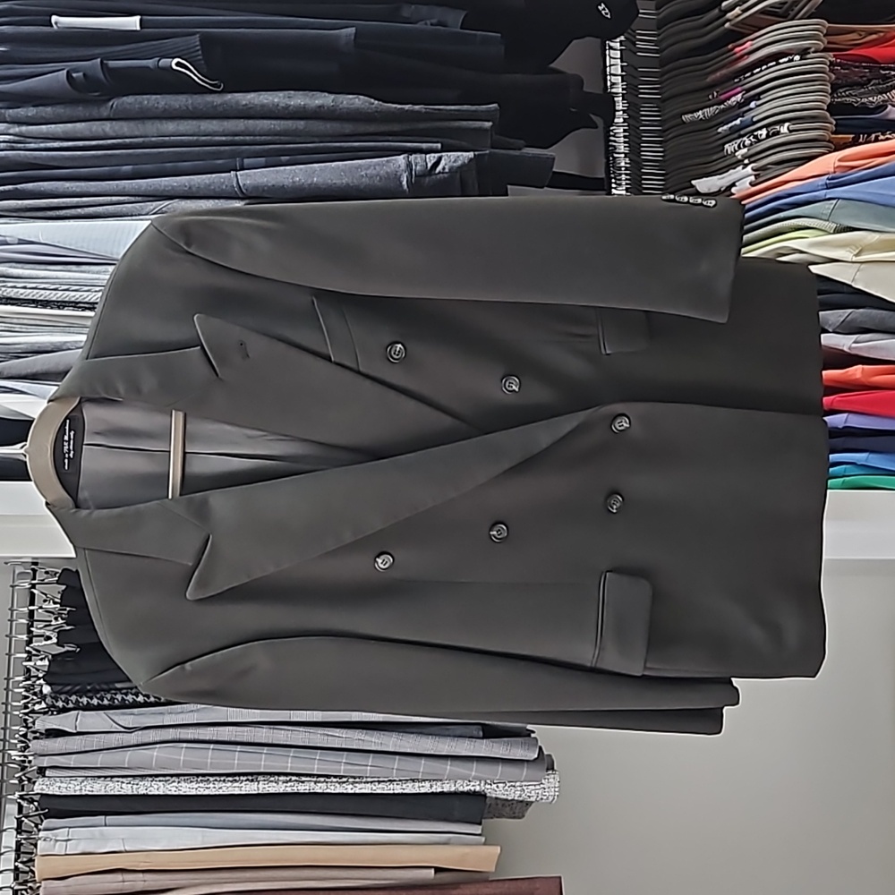 Gianfranco Ruffini Italy 100% Wool Double Breasted Olive Suit 43R / 35.5X31.25 - Picture 12 of 14